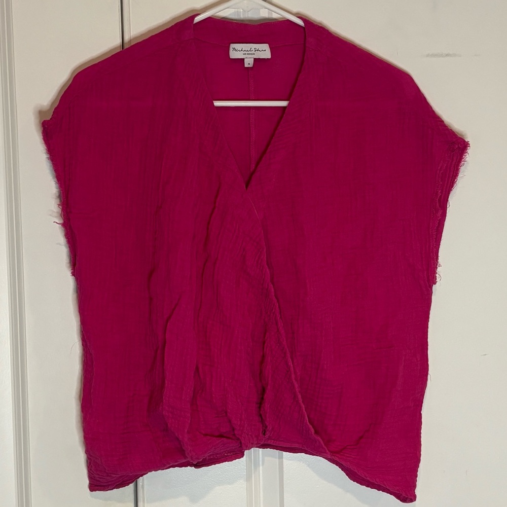 Michael Stars Pink Cotton Gauze Sleeveless V-neck Surplice Wrap Top S